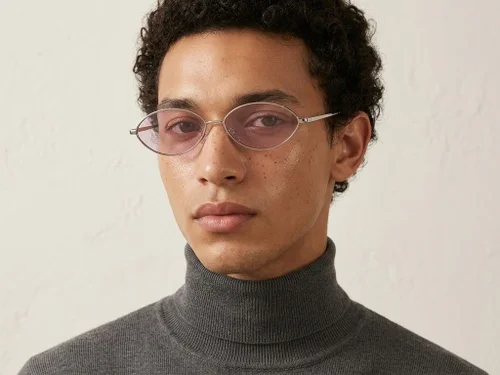 Lunettes de soleil ovales en métal argenté #BS423-0402