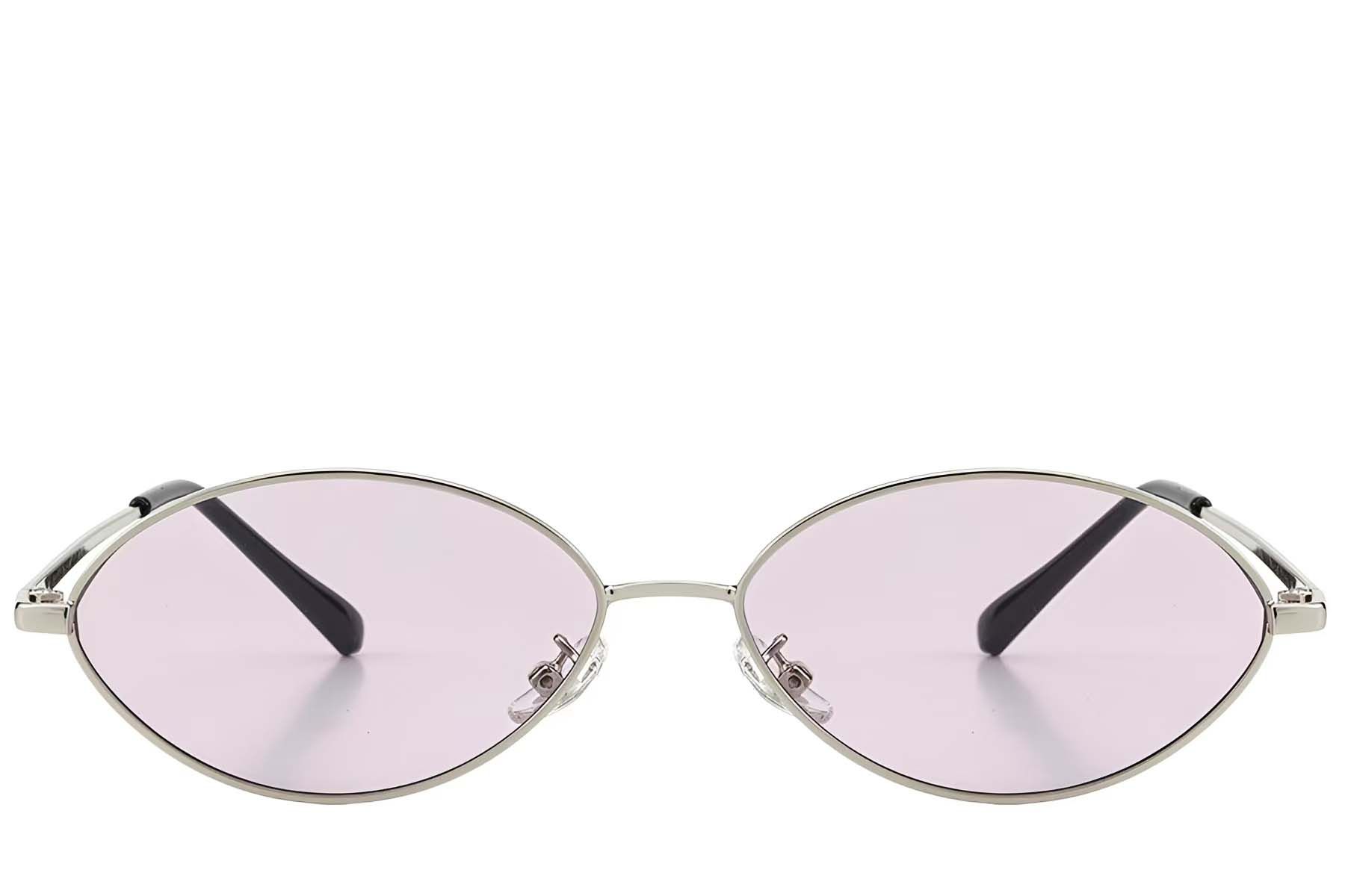 Lunettes de soleil ovales en métal argenté #BS423-0402