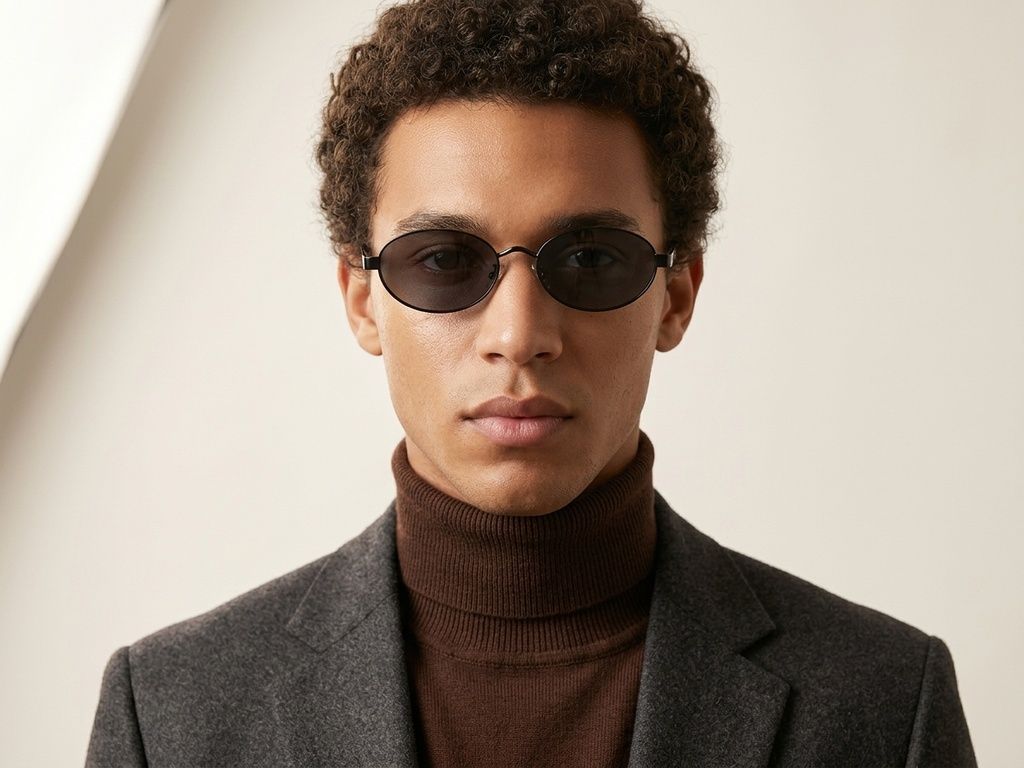 Oval Black Metal Sunglasses #BS423-0420