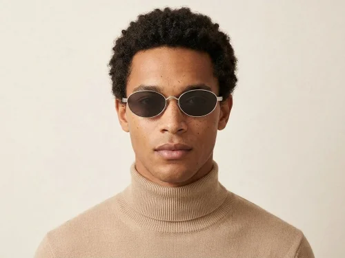 Lunettes de soleil ovales en métal argenté #BS423-0421