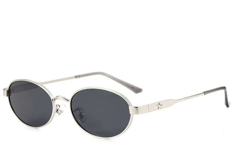 Oval Silver Metal Sunglasses #BS423-0421
