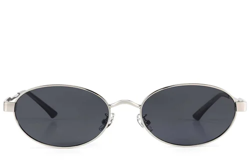 Lunettes de soleil ovales en métal argenté #BS423-0421