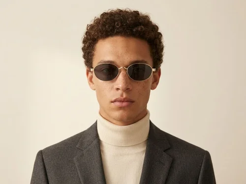 Lunettes de soleil ovales en métal doré #BS423-0422