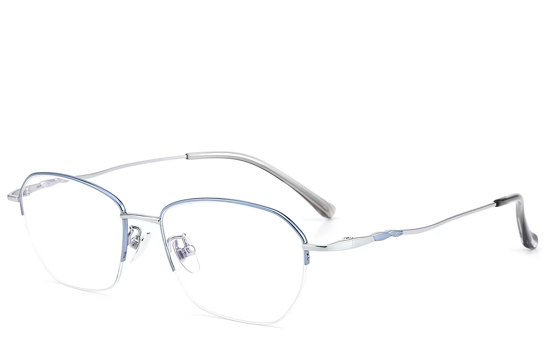 Semi-rimless Blue Titanium Glasses #BS423-0464