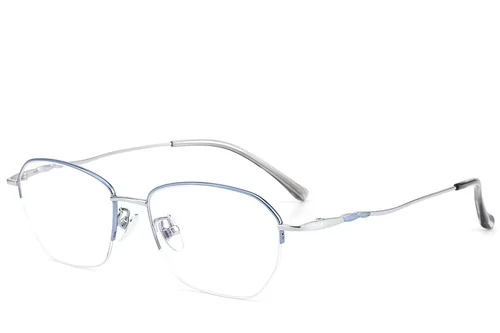 Lunettes semi-cerclées en titane bleu #BS423-0464