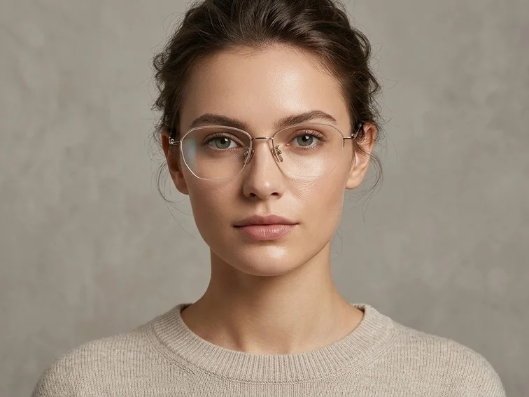 Semi-rimless Brown Titanium Glasses #BS423-0465