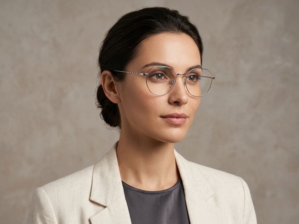 Geometrische Brille aus silberfarbenem Metall #BS423-0473
