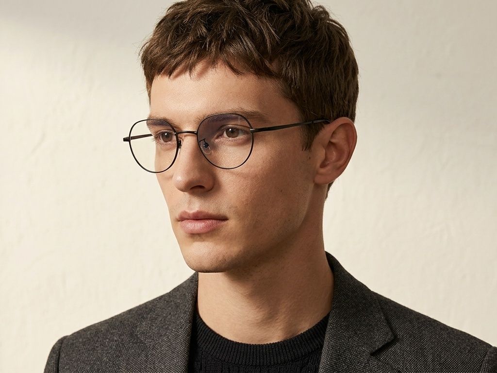 Gafas geométricas de titanio negro #BS423-0552