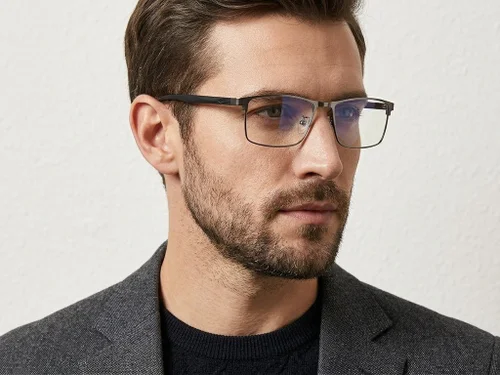 Lunettes rectangulaires en métal gris #BS423-0579