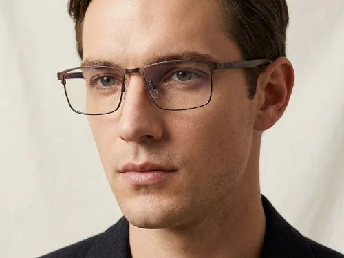 Lunettes rectangulaires en métal brun #BS423-0580
