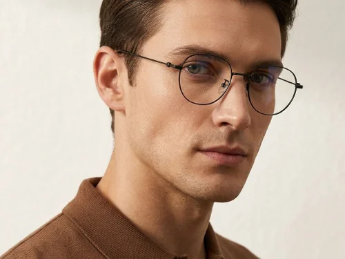 Lunettes ovales en titane noir #BS423-0605