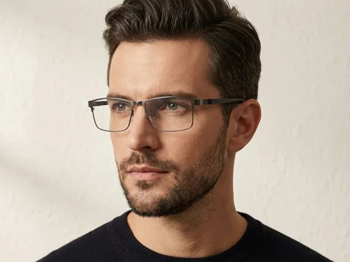 Lunettes rectangulaires en métal gris #BS423-0619