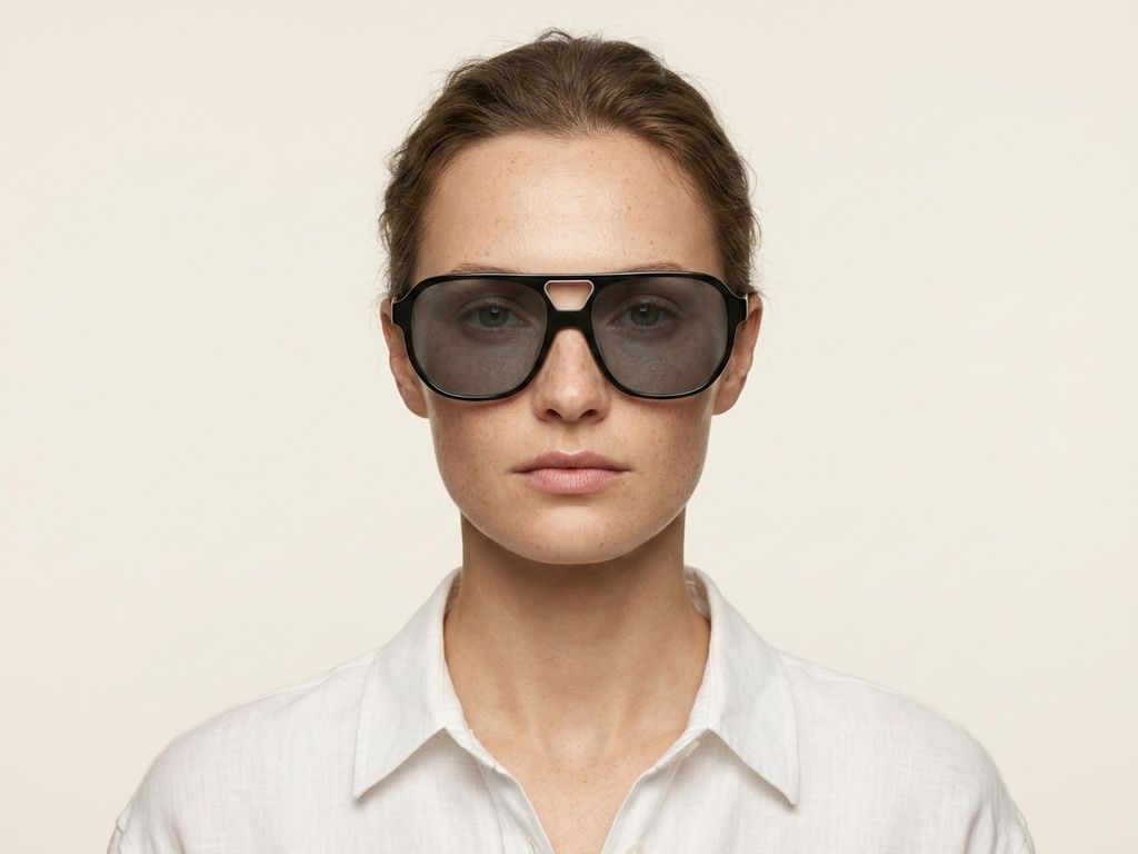 Gafas de sol de aviador de acetato negro #BS522-0205