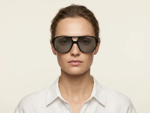 Lunettes de soleil aviateur en acétate noir #BS522-0205
