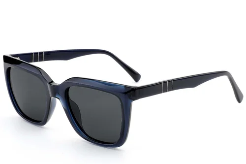 Lunettes de soleil rectangulaires en acétate bleu #BS522-0211