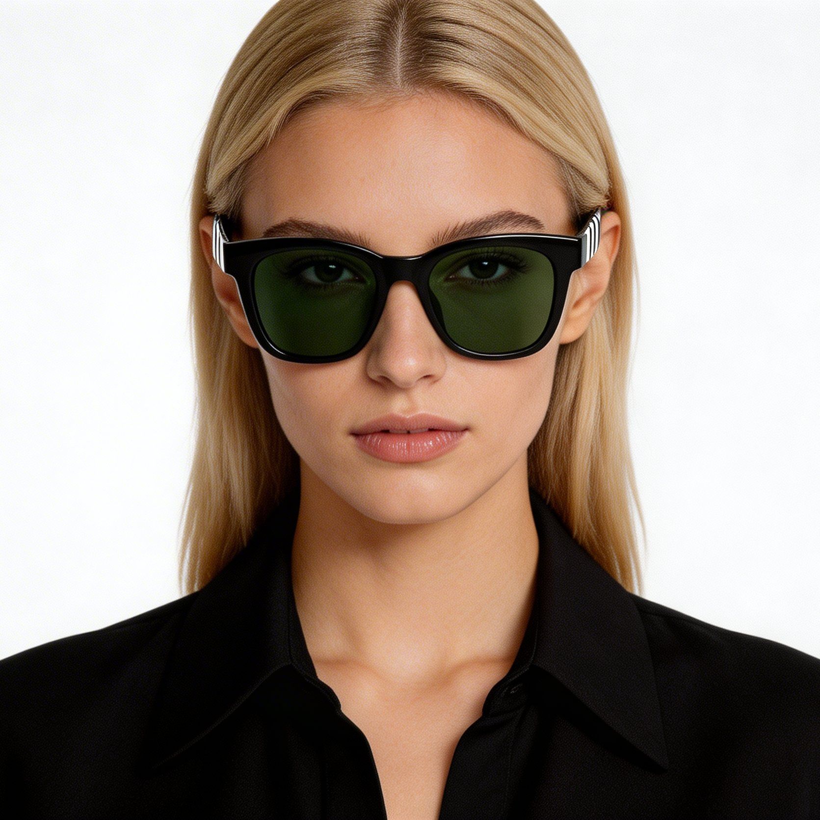 Rectangular Black Acetate Sunglasses #BS522-0232