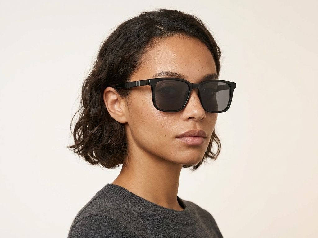 Rechteckige schwarze Acetat-Sonnenbrille #BS522-0236
