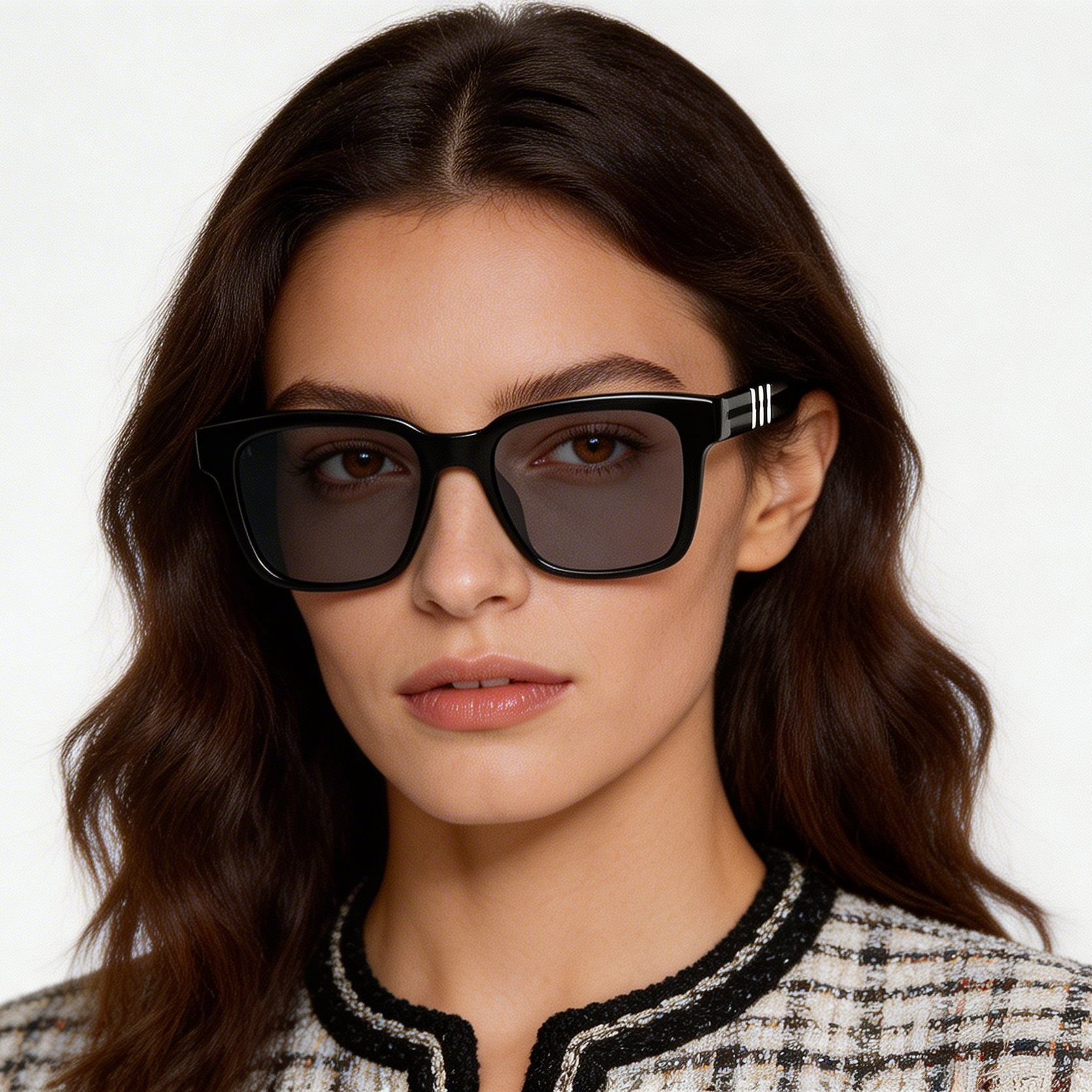Rectangular Black Acetate Sunglasses #BS522-0236
