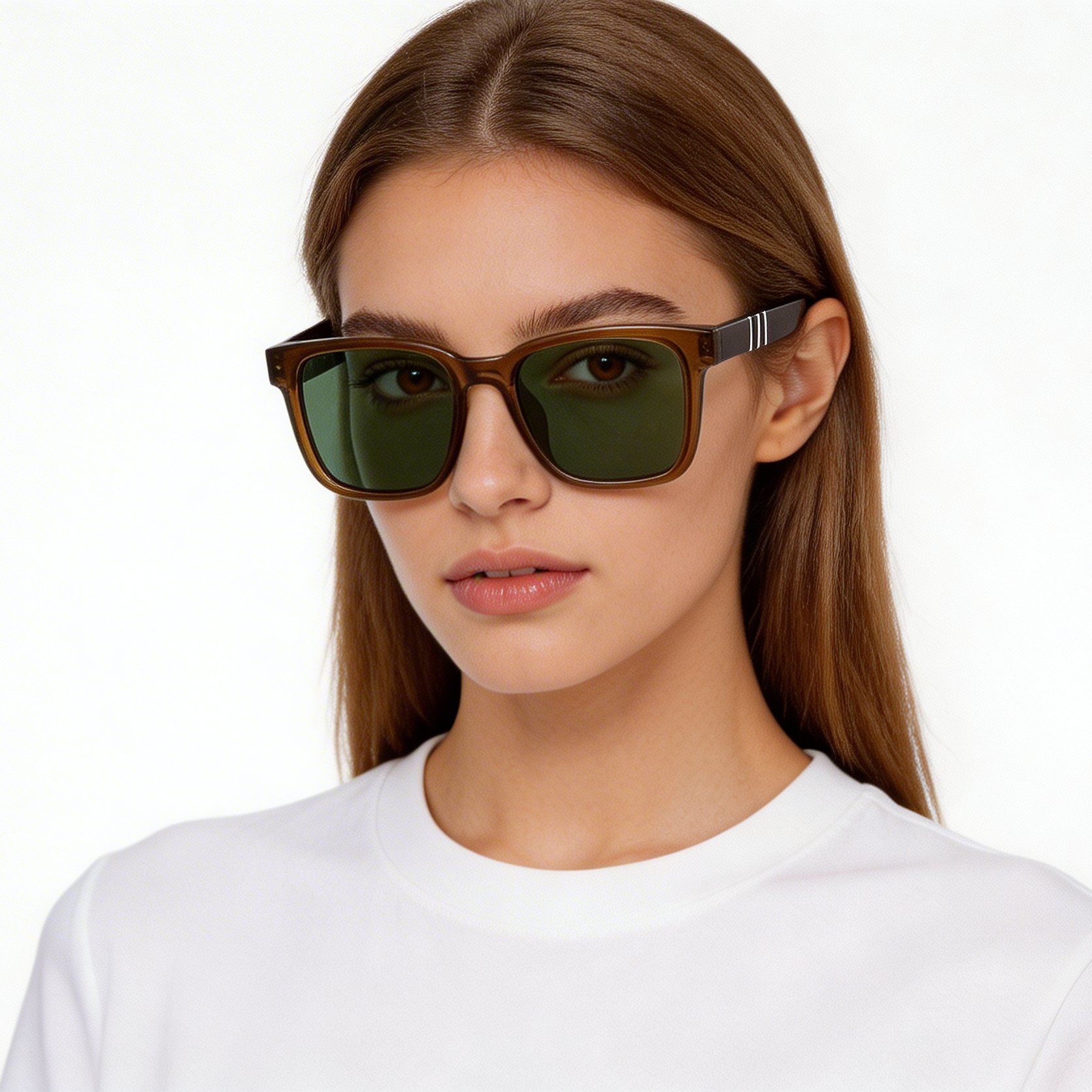 Rectangular Brown Acetate Sunglasses #BS522-0239
