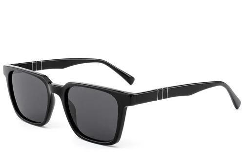Lunettes de soleil rectangulaires en acétate noir #BS522-0240