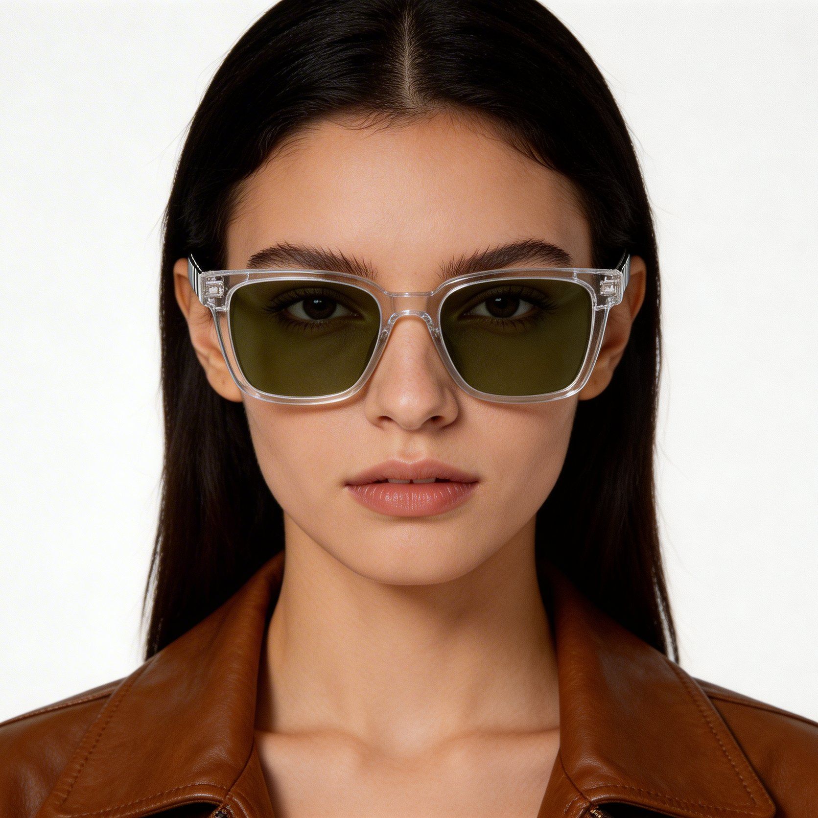 Rectangular Transparent Acetate Sunglasses #BS522-0243