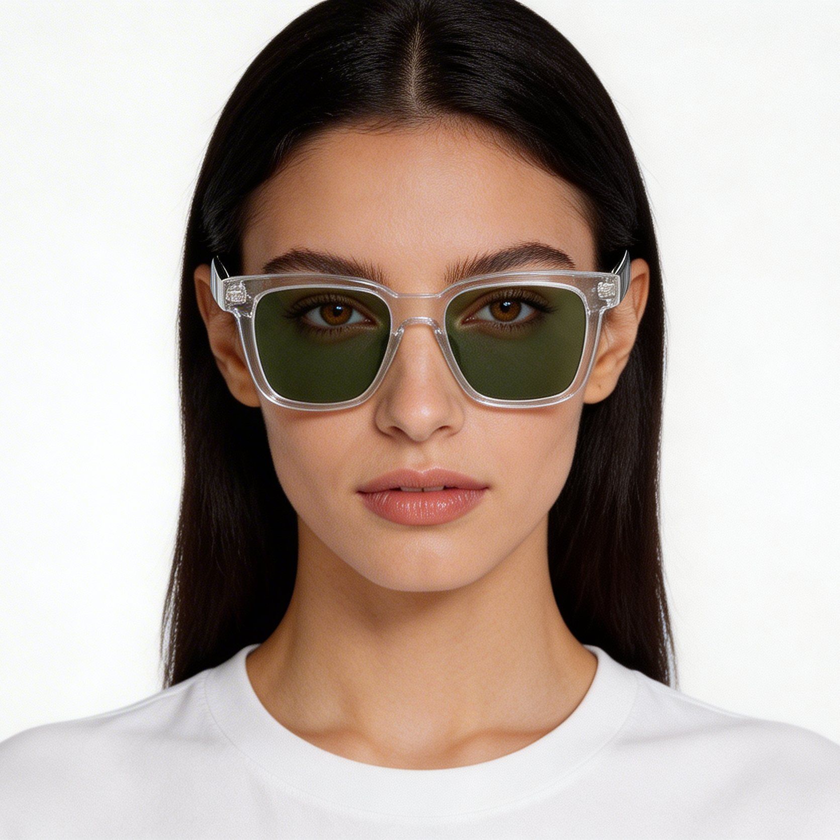 Rectangular Transparent Acetate Sunglasses #BS522-0247