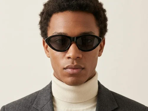 Lunettes de soleil papillon en acétate noir #BS522-0256