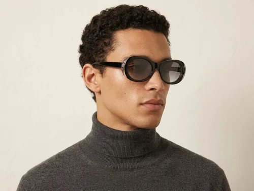 Lunettes de soleil ovales en acétate noir #BS522-0261