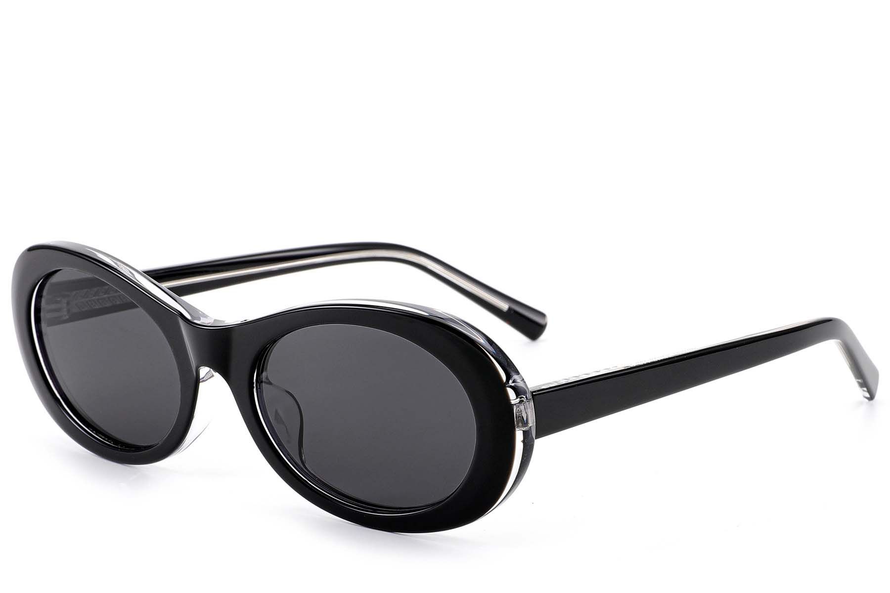 Oval Black Acetate Sunglasses #BS522-0261