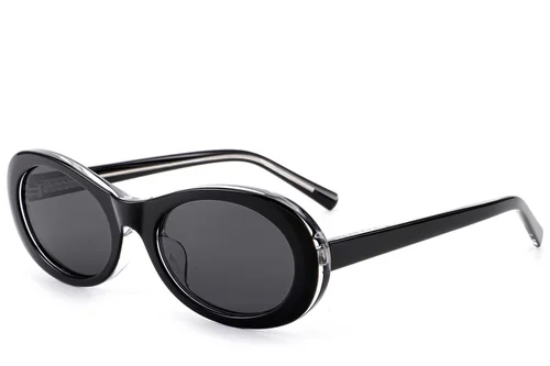 Lunettes de soleil ovales en acétate noir #BS522-0261