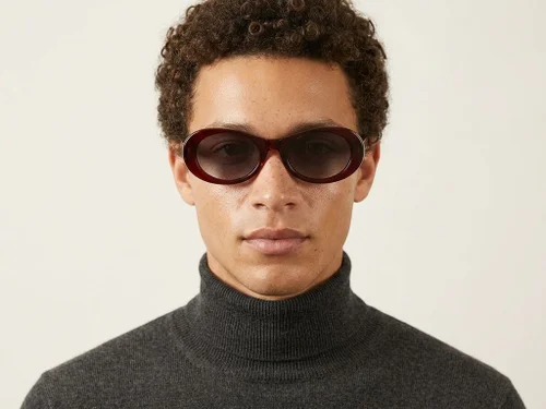 Lunettes de soleil ovales en acétate rouge #BS522-0263