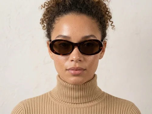 Lunettes de soleil ovales en acétate écaille de tortue #BS522-0265
