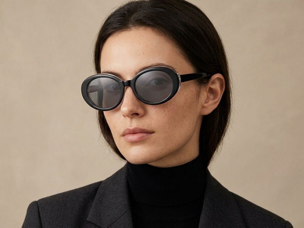 Oval Black Acetate Sunglasses #BS522-0266