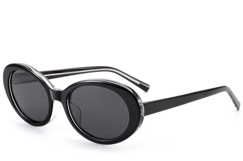 Oval Black Acetate Sunglasses #BS522-0266