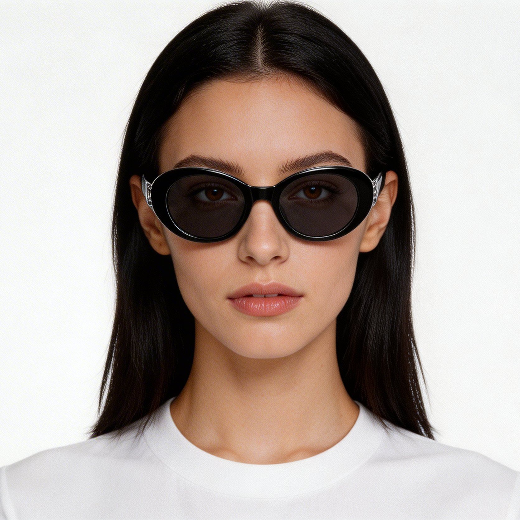Oval Black Acetate Sunglasses #BS522-0266