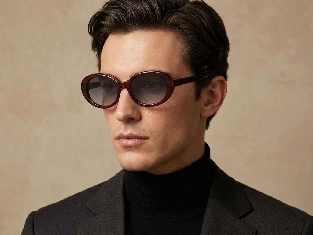 Oval Red Acetate Sunglasses #BS522-0268