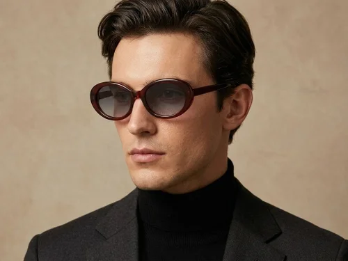 Lunettes de soleil ovales en acétate rouge #BS522-0268