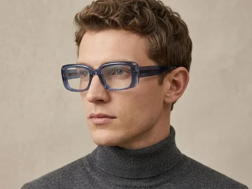 Lunettes rectangulaires en acétate bleu #BS522-0283