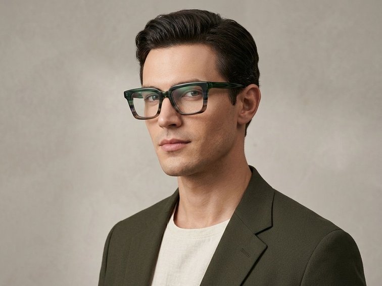Rectangular Green Acetate Glasses #BS522-0304