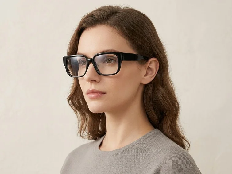 Rechteckige schwarze Acetatbrille #BS522-0321
