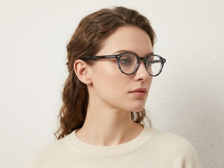 Oval Grey Acetate Glasses #BS522-0346