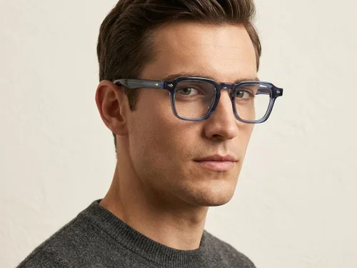 Lunettes rectangulaires en acétate bleu #BS522-0371