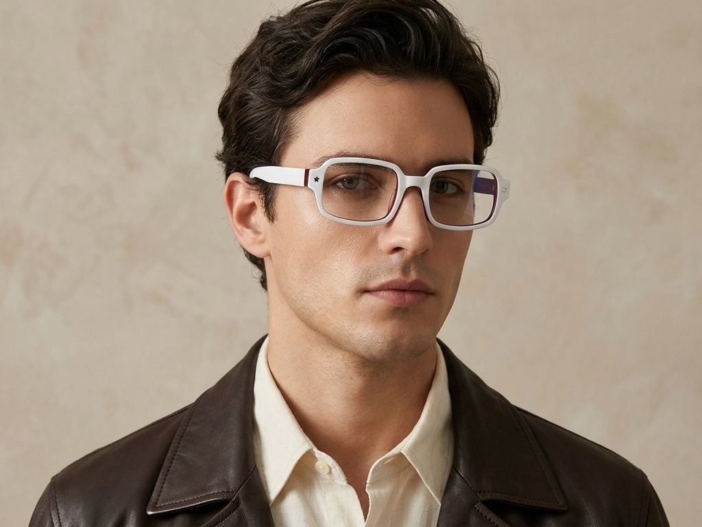 Rectangular White Acetate Glasses #BS522-0421