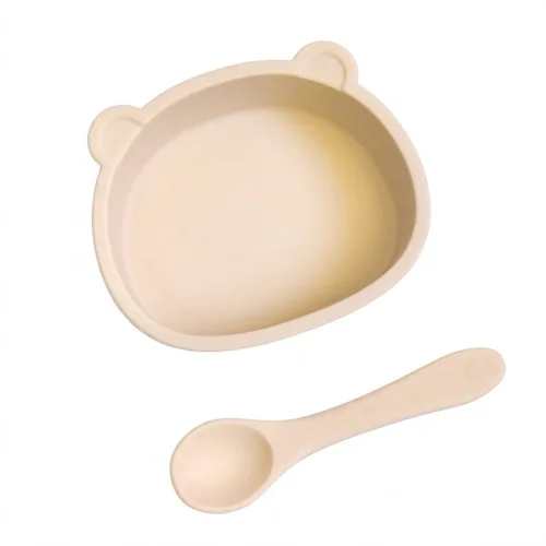 Cute Bear Silicone Baby Feeding Bowl & Spoon Set