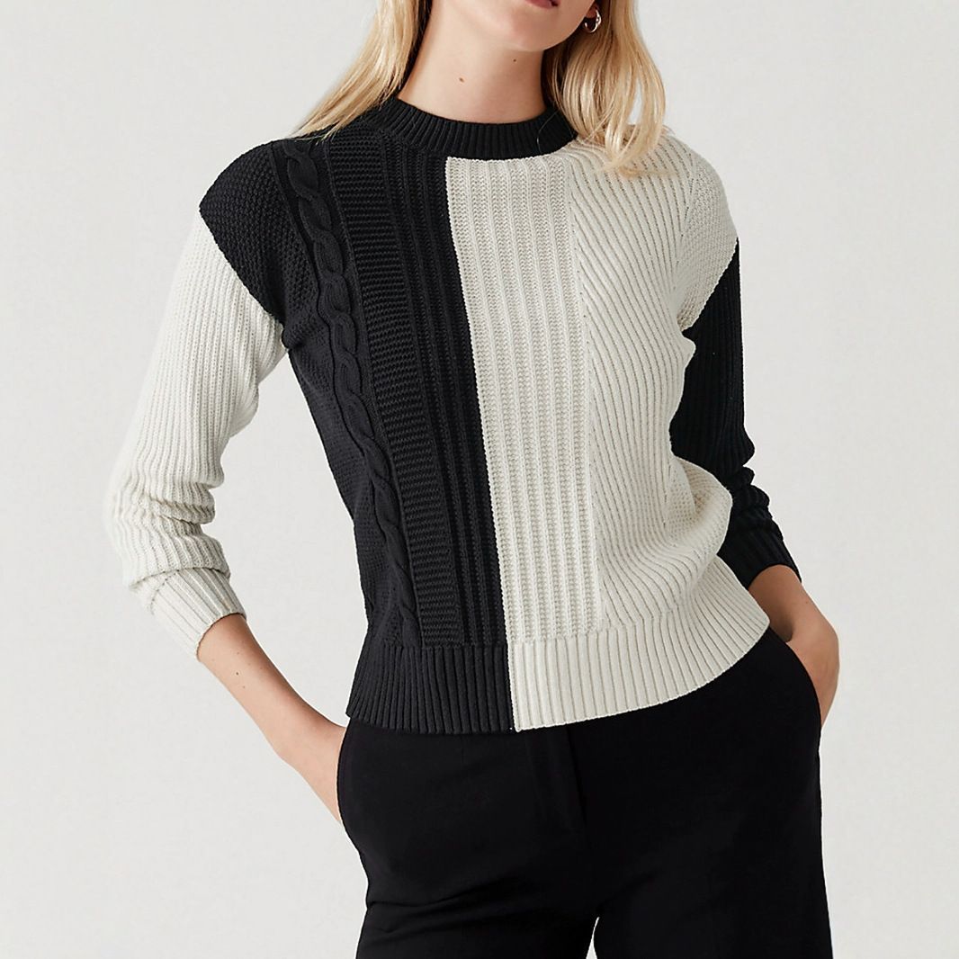 Maglione da donna a trecce, maniche lunghe, girocollo SSU-00064