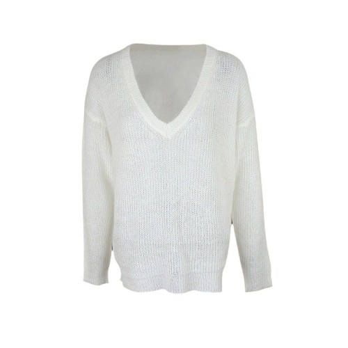 Women's Knit Sweater Long Sleeve V Neck Loose Fit Lightweight Pullover SSU-00063