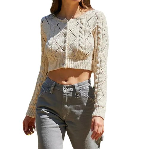 Cardigan in maglia a maniche lunghe con lavorazione a trecce e apertura frontale