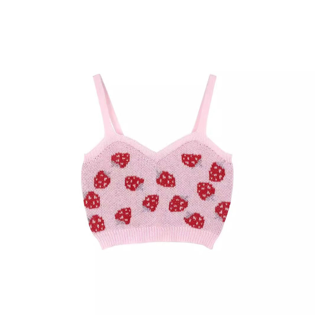 Strawberry Pattern Knit Cami Top Summer Thin Vest SSU-00007