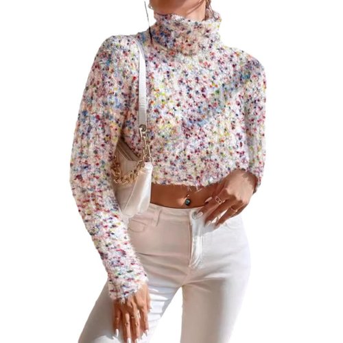 Suéter de punto ajustado de cuello alto para mujer, primavera, otoño e invierno, SSU-00019