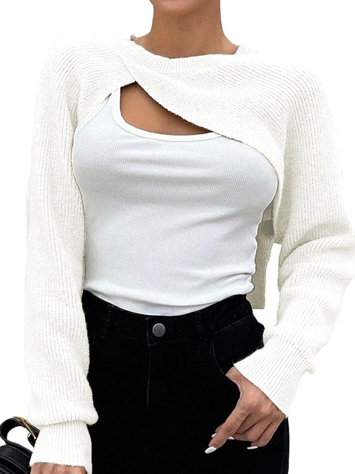 Pull court à manches longues en maille - Mode Y2K SSU-00039